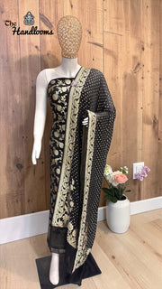 Pure Khaddi Georgette Handloom Banarasi Dress Material Water Zari - The Handlooms