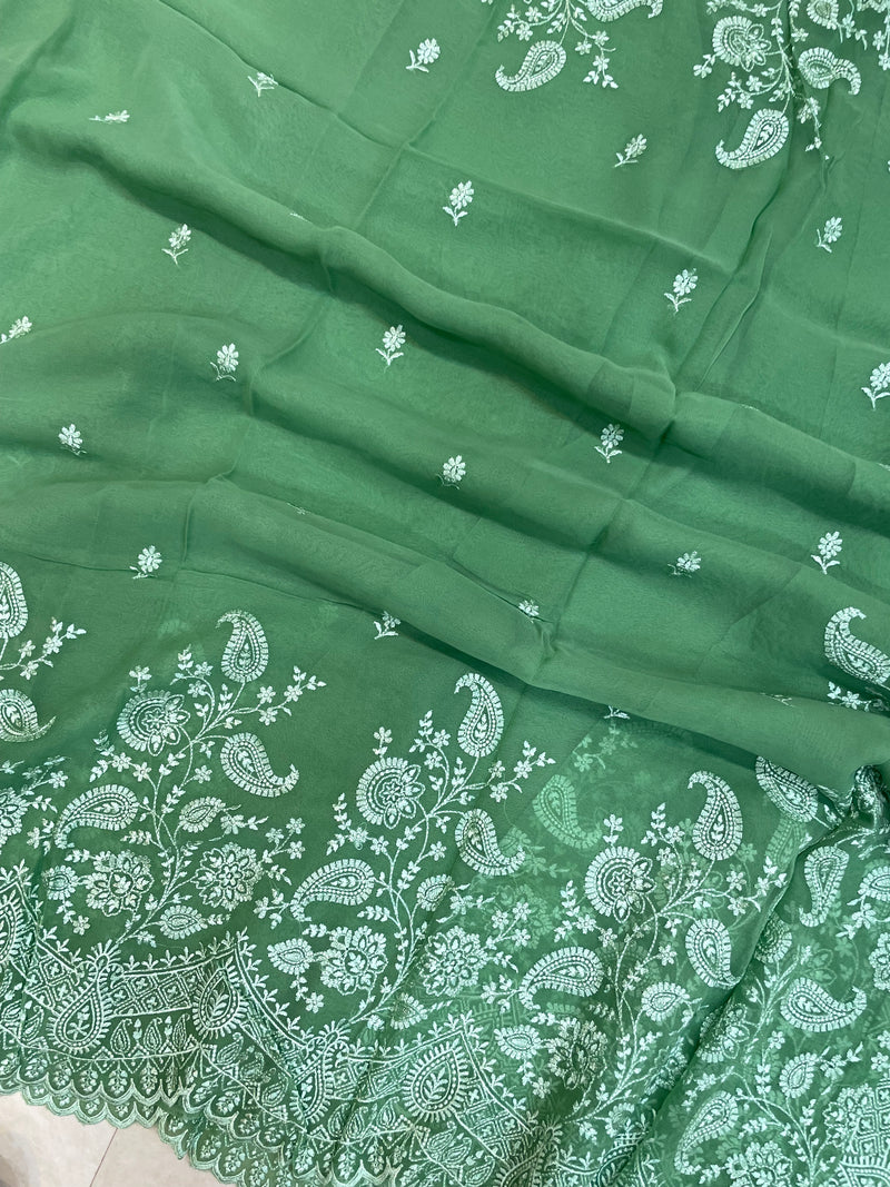 Pure Georgette Chikankari Handloom Banarasi Saree - The Handlooms
