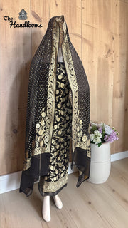 Pure Khaddi Georgette Handloom Banarasi Dress Material Water Zari - The Handlooms