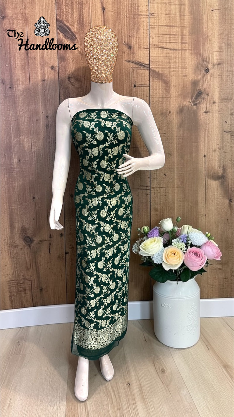 Pure Khaddi Georgette Handloom Banarasi Dress Material Water Zari - The Handlooms