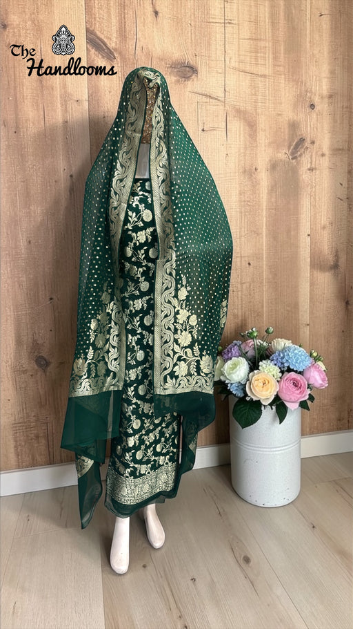 Pure Khaddi Georgette Handloom Banarasi Dress Material Water Zari - The Handlooms