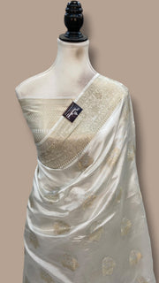 White Pure Mango Silk Banarasi Handloom Saree - The Handlooms