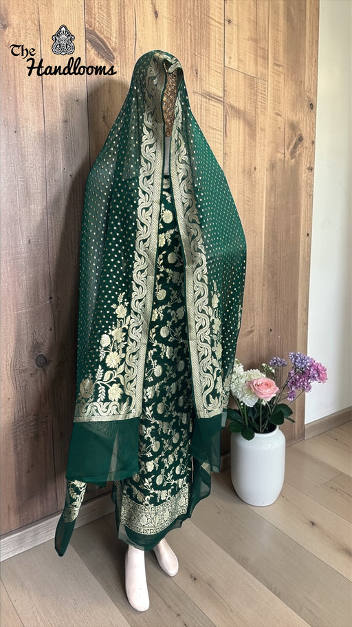 Pure Khaddi Georgette Handloom Banarasi Dress Material Water Zari - The Handlooms
