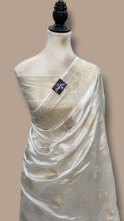 White Pure Mango Silk Banarasi Handloom Saree - The Handlooms