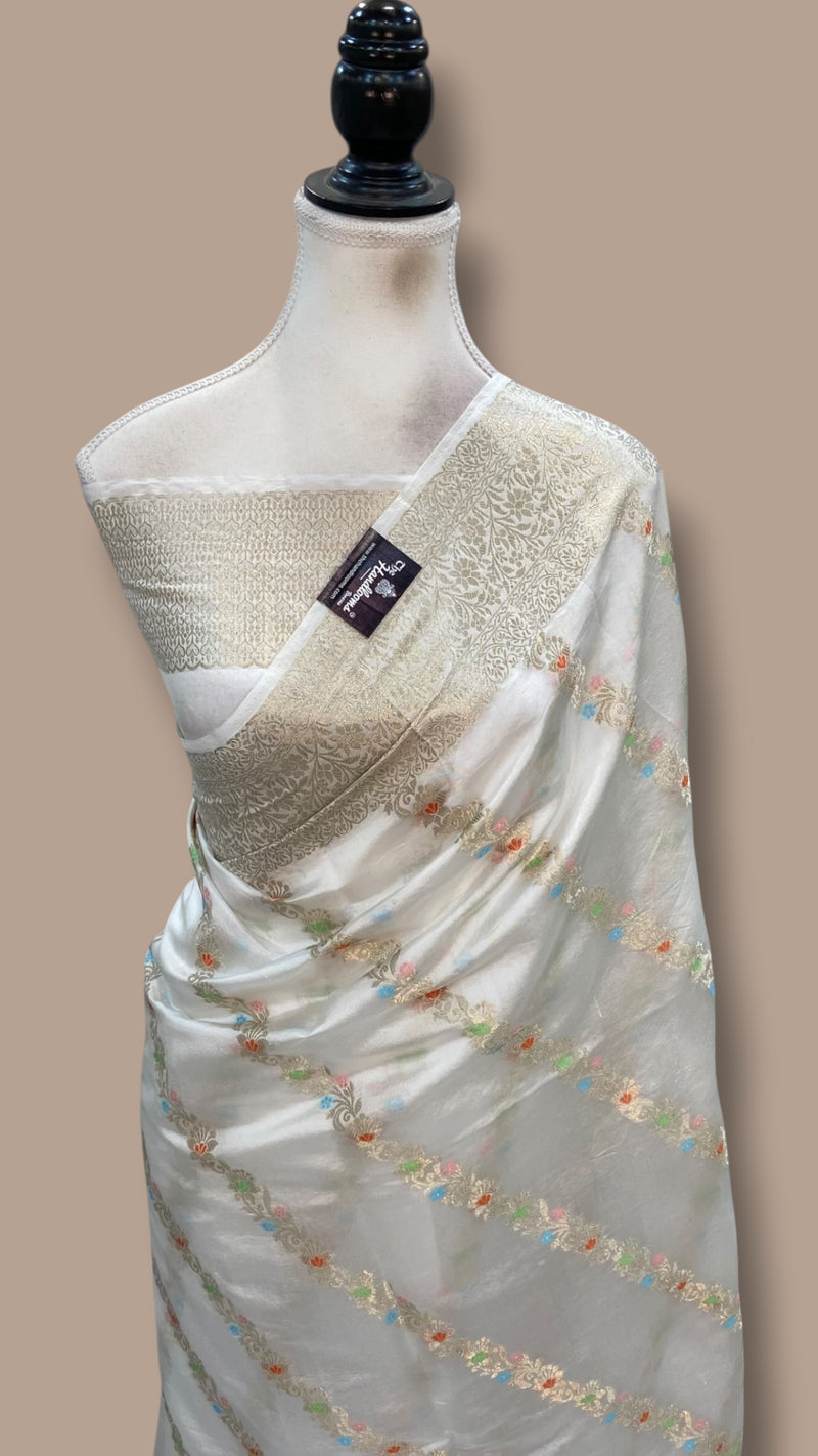 White Pure Mango Silk Banarasi Handloom Saree - The Handlooms