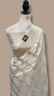 White Pure Mango Silk Banarasi Handloom Saree - The Handlooms