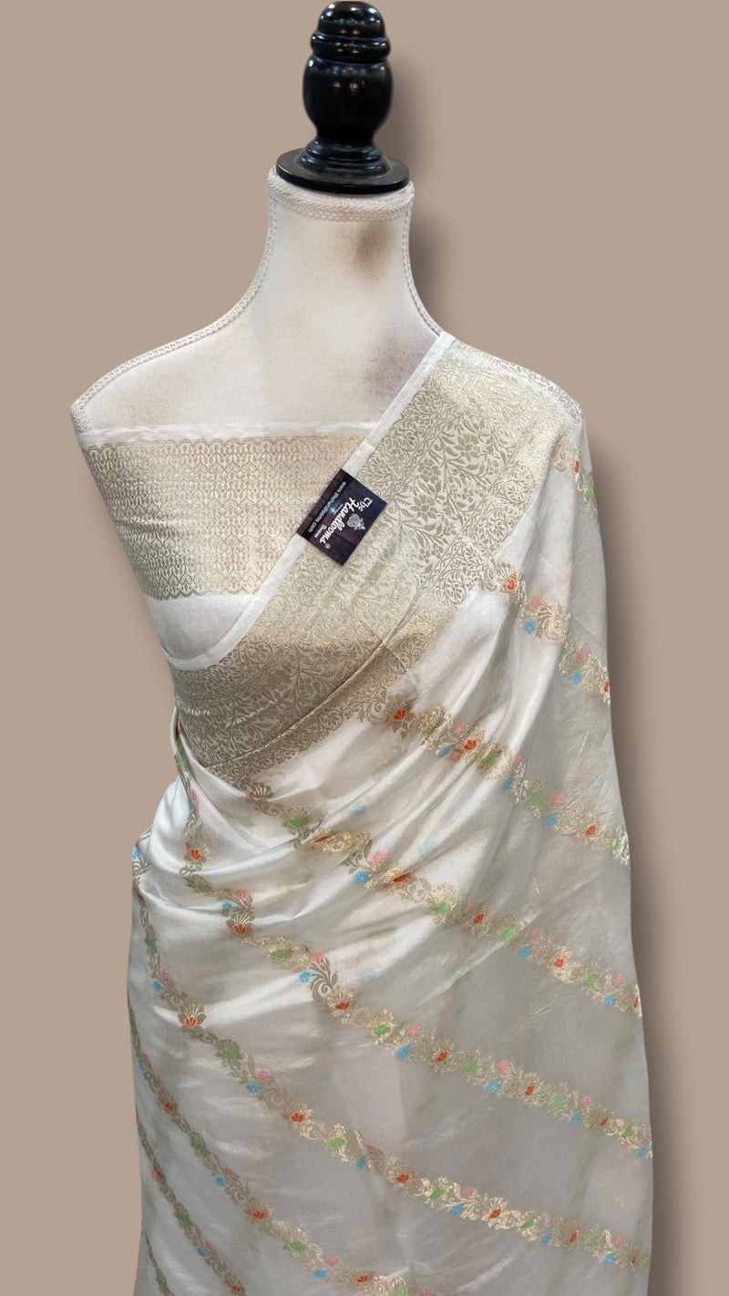 White Pure Mango Silk Banarasi Handloom Saree - The Handlooms