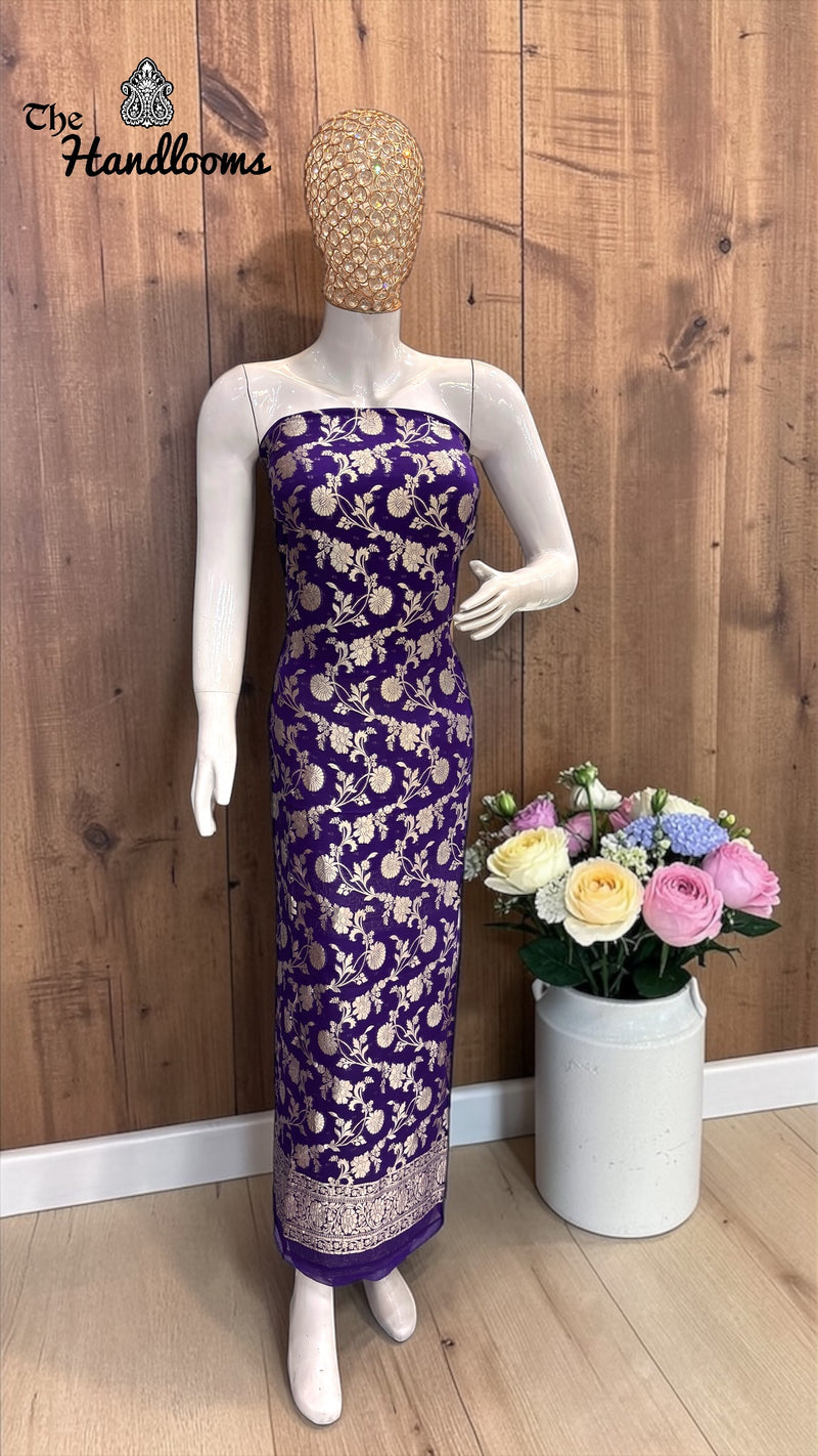 Pure Khaddi Georgette Handloom Banarasi Dress Material Water Zari - The Handlooms