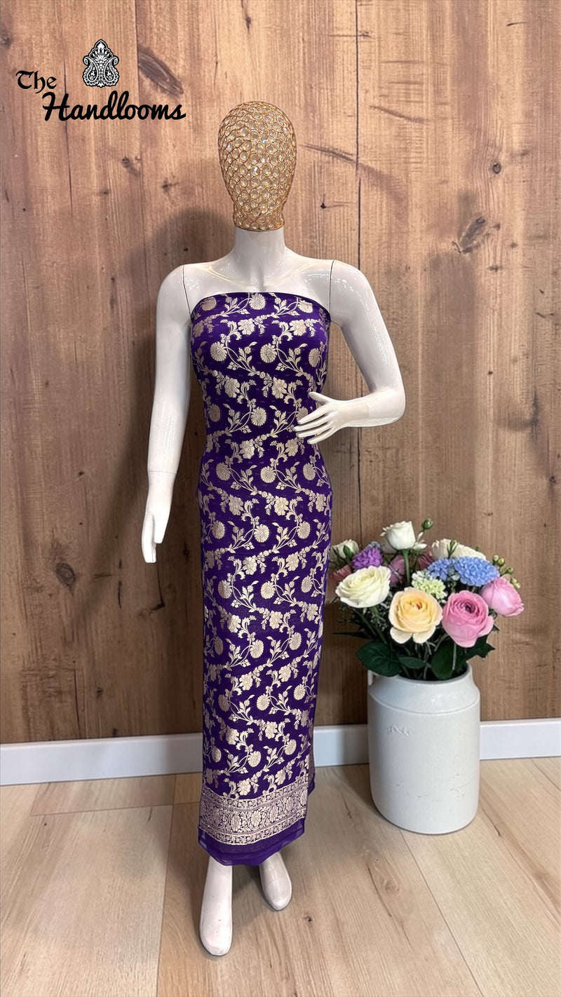 Pure Khaddi Georgette Handloom Banarasi Dress Material Water Zari - The Handlooms