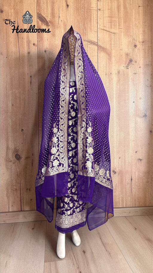 Pure Khaddi Georgette Handloom Banarasi Dress Material Water Zari - The Handlooms