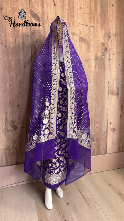 Pure Khaddi Georgette Handloom Banarasi Dress Material Water Zari - The Handlooms