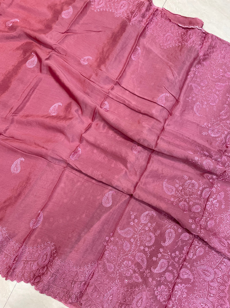 Pure Georgette Chikankari Handloom Banarasi Saree - The Handlooms