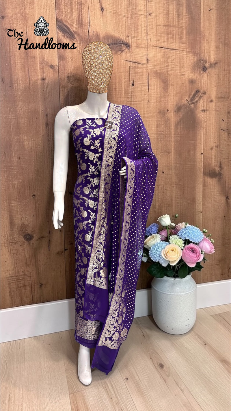 Pure Khaddi Georgette Handloom Banarasi Dress Material Water Zari - The Handlooms