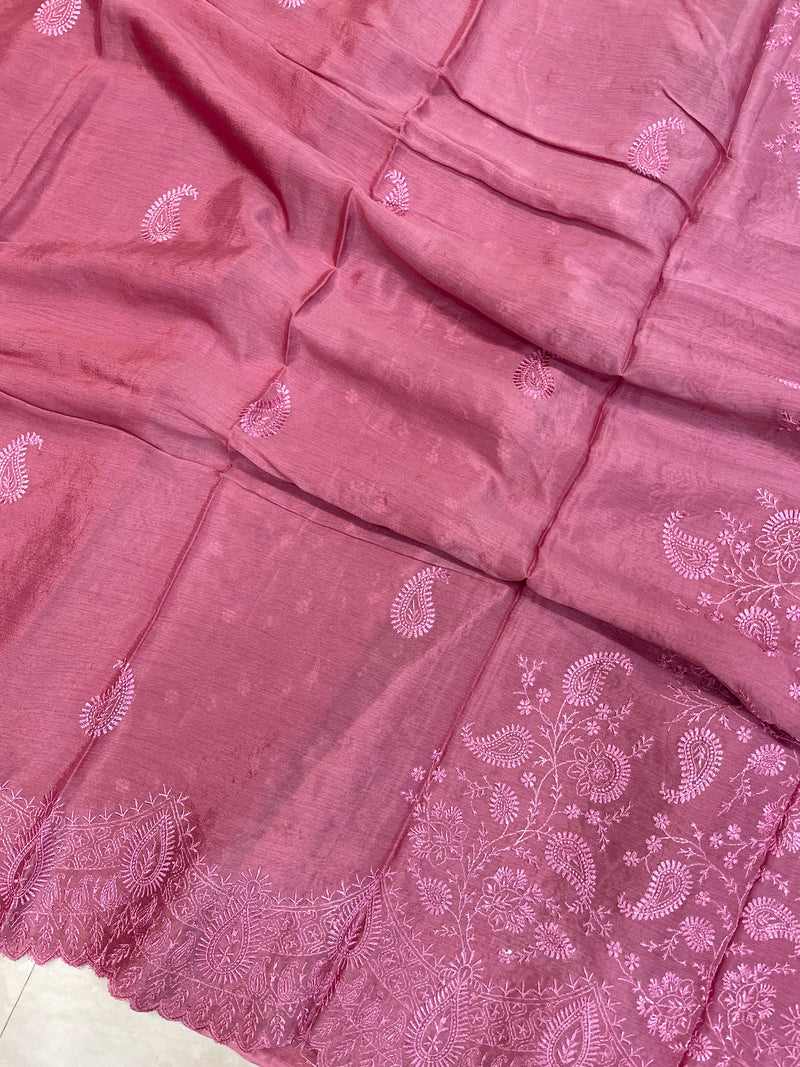 Pure Georgette Chikankari Handloom Banarasi Saree - The Handlooms