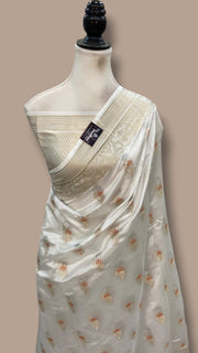 White Pure Mango Silk Banarasi Handloom Saree - The Handlooms