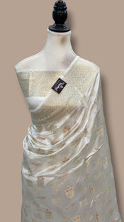 White Pure Mango Silk Banarasi Handloom Saree - The Handlooms