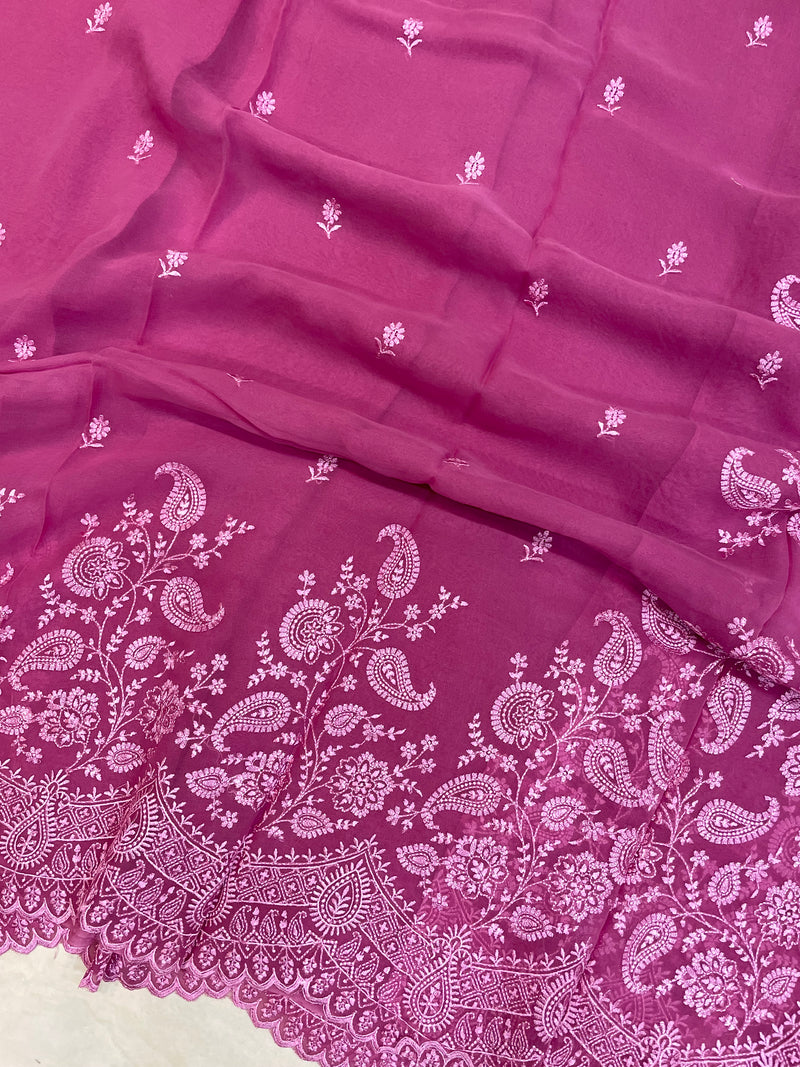 Pure Georgette Chikankari Handloom Banarasi Saree - The Handlooms