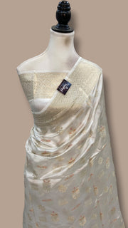 White Pure Mango Silk Banarasi Handloom Saree - The Handlooms