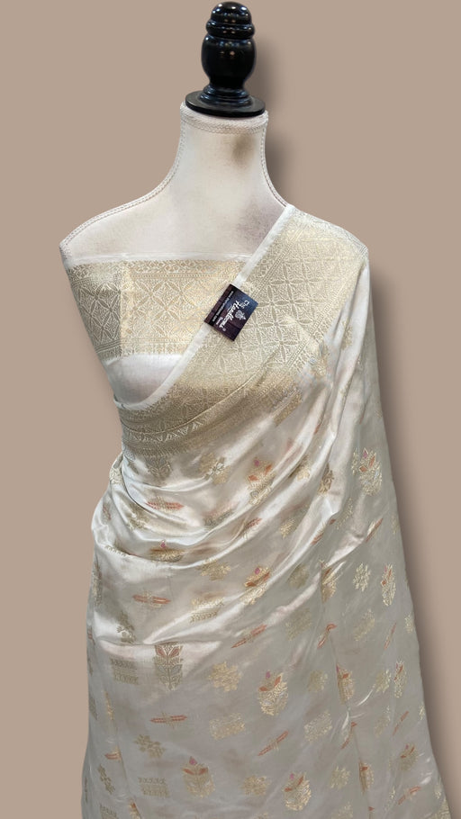 White Pure Mango Silk Banarasi Handloom Saree - The Handlooms