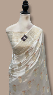 White Pure Mango Silk Banarasi Handloom Saree - The Handlooms