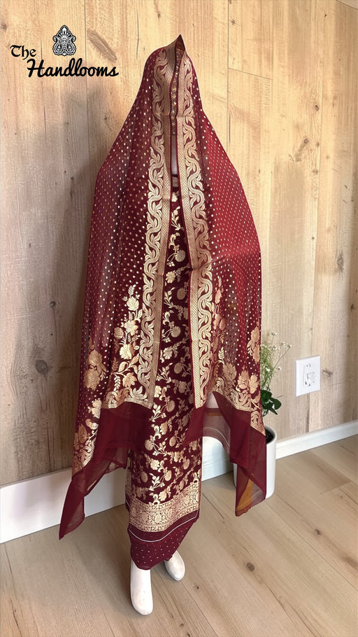 Pure Khaddi Georgette Handloom Banarasi Dress Material Water Zari - The Handlooms