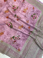 Pure Georgette Chikankari With Digital print Handloom Banarasi Saree - The Handlooms