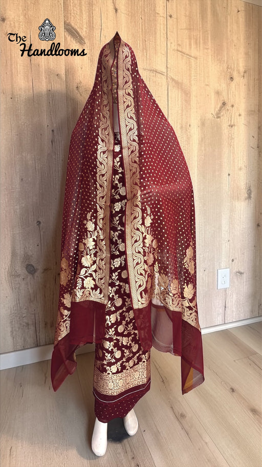 Pure Khaddi Georgette Handloom Banarasi Dress Material Water Zari - The Handlooms