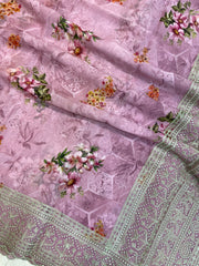 Pure Georgette Chikankari With Digital print Handloom Banarasi Saree - The Handlooms