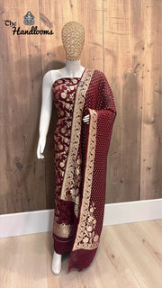 Pure Khaddi Georgette Handloom Banarasi Dress Material Water Zari - The Handlooms
