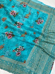 Pure Georgette Chikankari With Digital print Handloom Banarasi Saree - The Handlooms