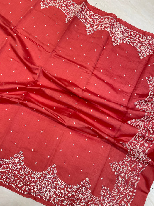Pure Chiniya Silk Handloom Banarasi Saree With Chikankari