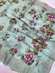 Pure Georgette Chikankari With Digital print Handloom Banarasi Saree - The Handlooms