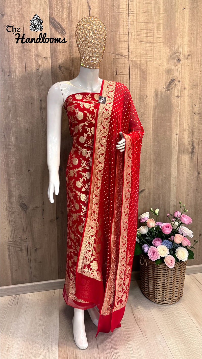 Pure Khaddi Georgette Handloom Banarasi Dress Material Water Zari - The Handlooms