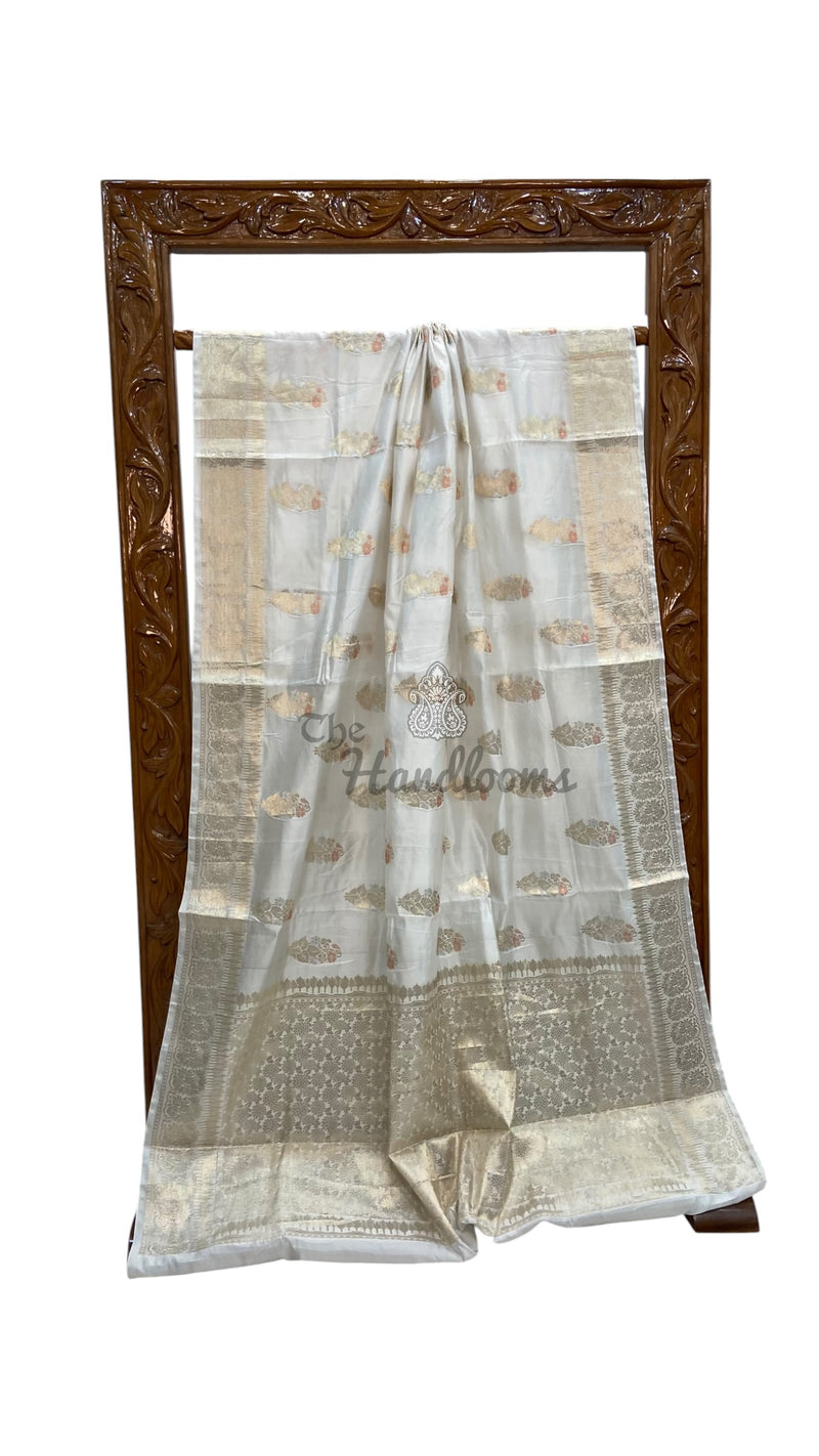 White Pure Mango Silk Banarasi Handloom Saree - The Handlooms