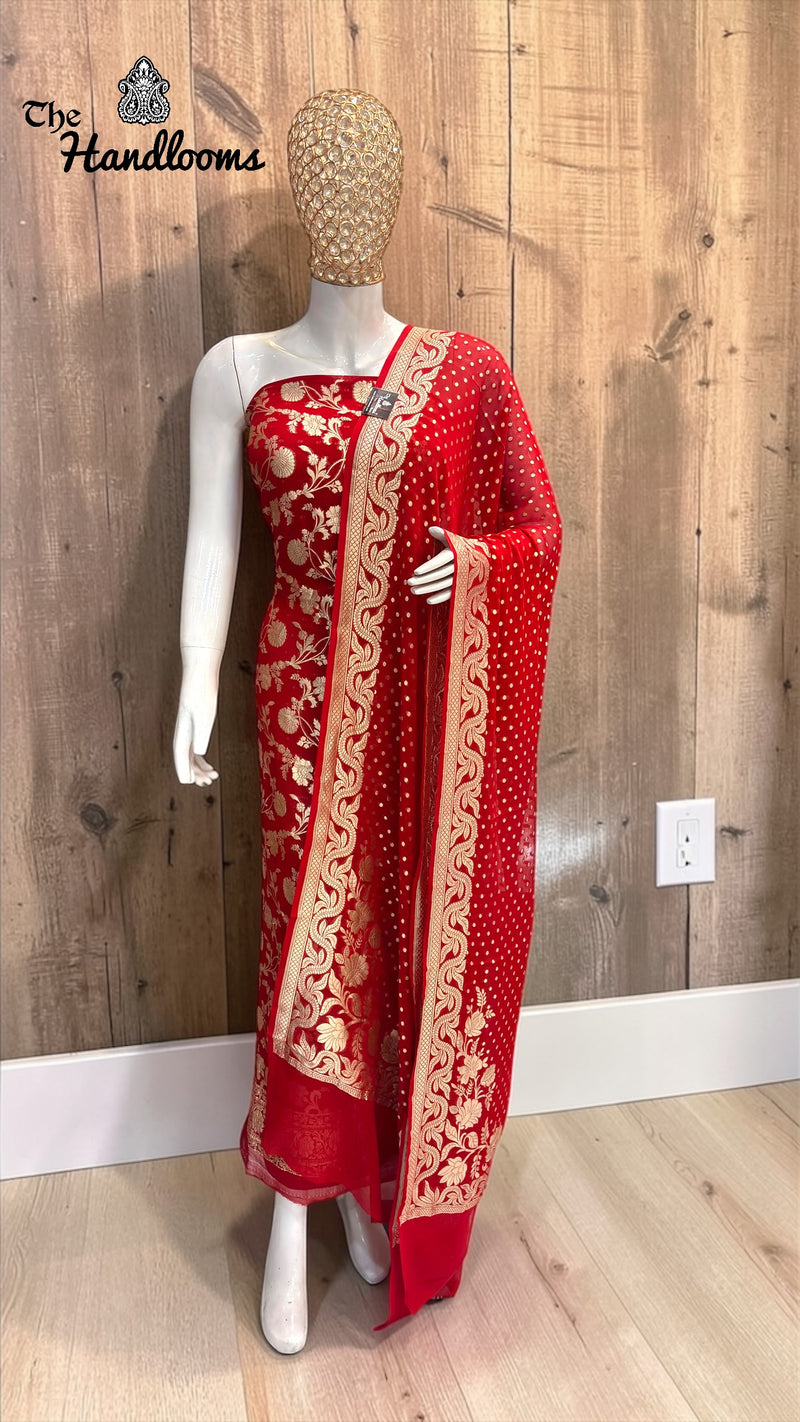 Pure Khaddi Georgette Handloom Banarasi Dress Material Water Zari - The Handlooms