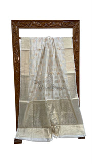 White Pure Mango Silk Banarasi Handloom Saree - The Handlooms
