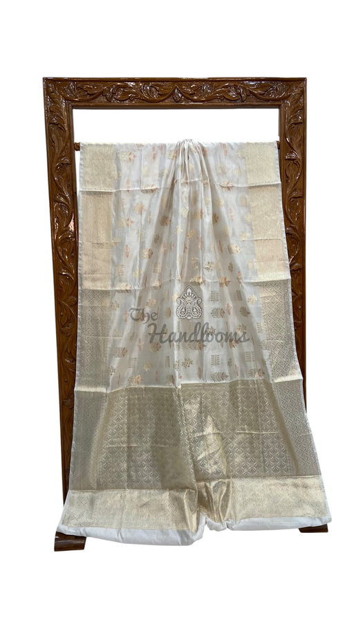 White Pure Mango Silk Banarasi Handloom Saree - The Handlooms