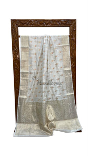 White Pure Mango Silk Banarasi Handloom Saree - The Handlooms