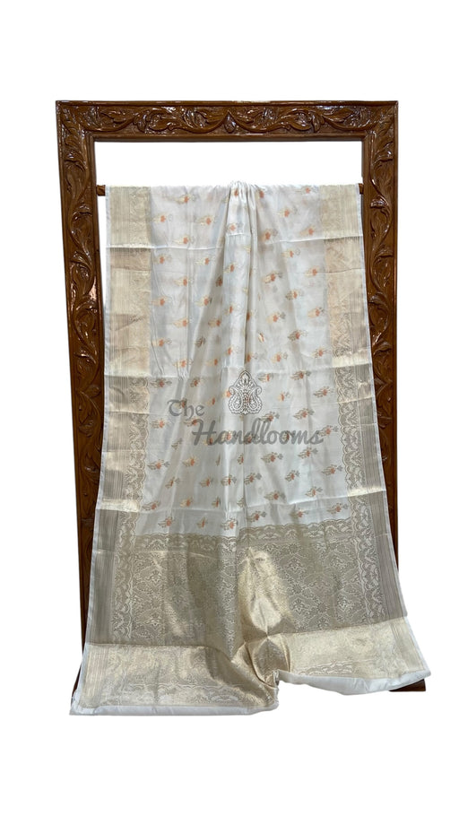 White Pure Mango Silk Banarasi Handloom Saree - The Handlooms