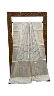 White Pure Mango Silk Banarasi Handloom Saree - The Handlooms