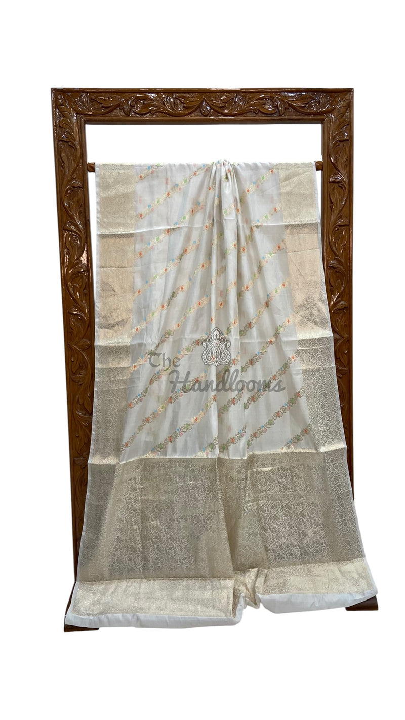 White Pure Mango Silk Banarasi Handloom Saree - The Handlooms