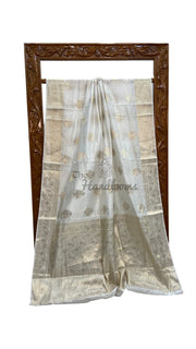 White Pure Mango Silk Banarasi Handloom Saree - The Handlooms