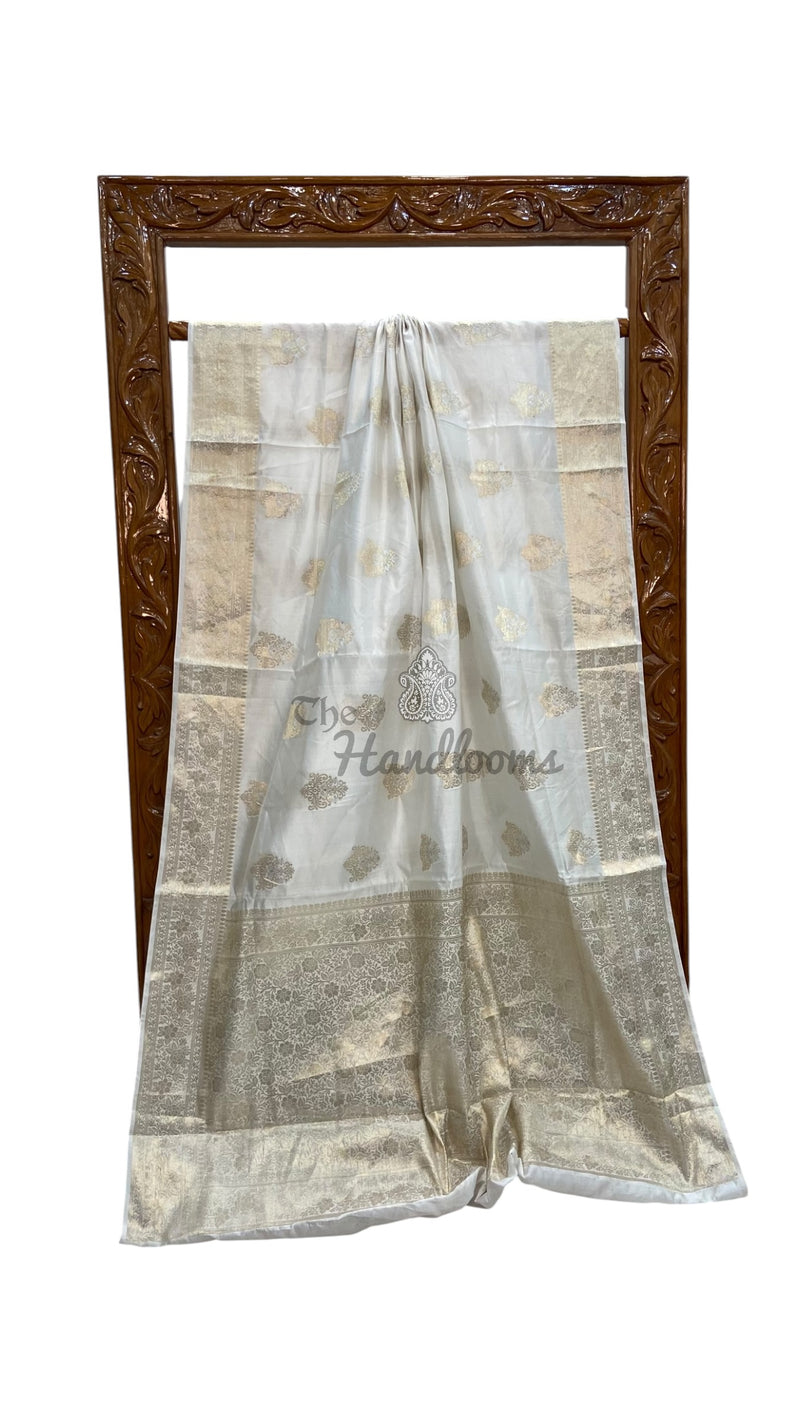 White Pure Mango Silk Banarasi Handloom Saree - The Handlooms