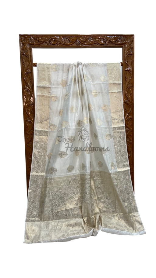 White Pure Mango Silk Banarasi Handloom Saree - The Handlooms