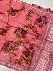 Pure Georgette Chikankari With Digital print Handloom Banarasi Saree - The Handlooms