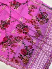 Pure Georgette Chikankari With Digital print Handloom Banarasi Saree - The Handlooms