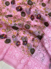 Pure Organza Digital Print with Chikankari Handloom Banarasi Saree - The Handlooms