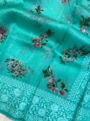 Pure Organza Digital Print with Chikankari Handloom Banarasi Saree - The Handlooms