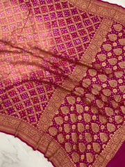 Pure Georgette Banarasi Bandhej Handloom Saree - The Handlooms