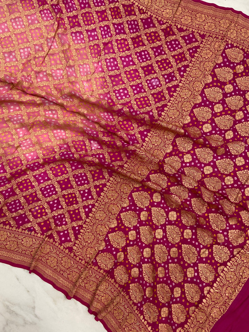 Pure Georgette Banarasi Bandhej Handloom Saree - The Handlooms